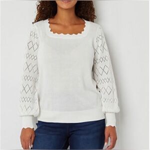 LizClaiborne Women’s Scallop Square Neck Longsleeve Pullover Sweater.Size:Medium